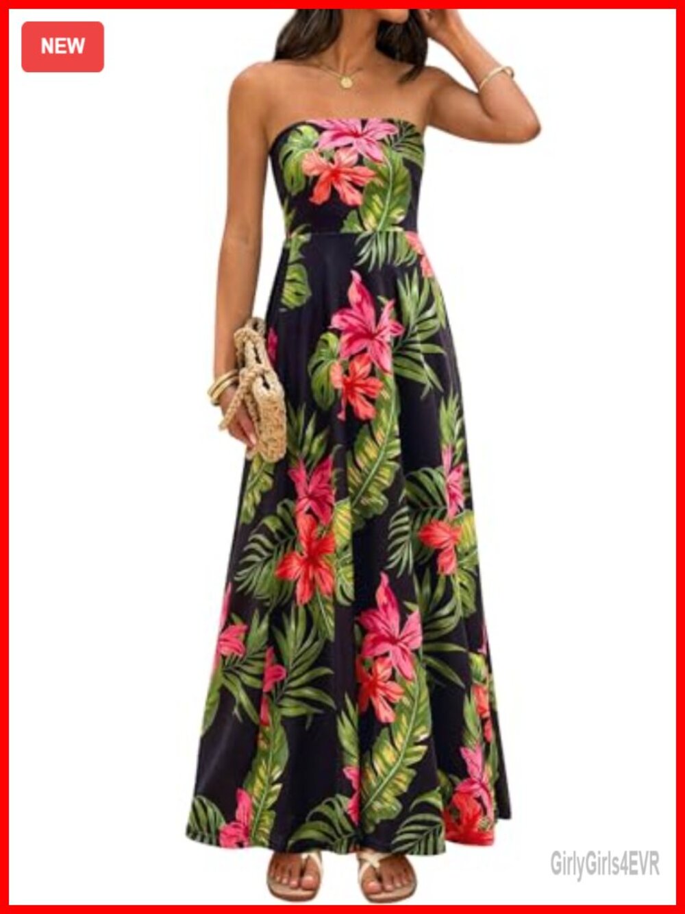 Sleeveless Floral Maxi Dress Strapless Tube Top Flowy Long A-Line